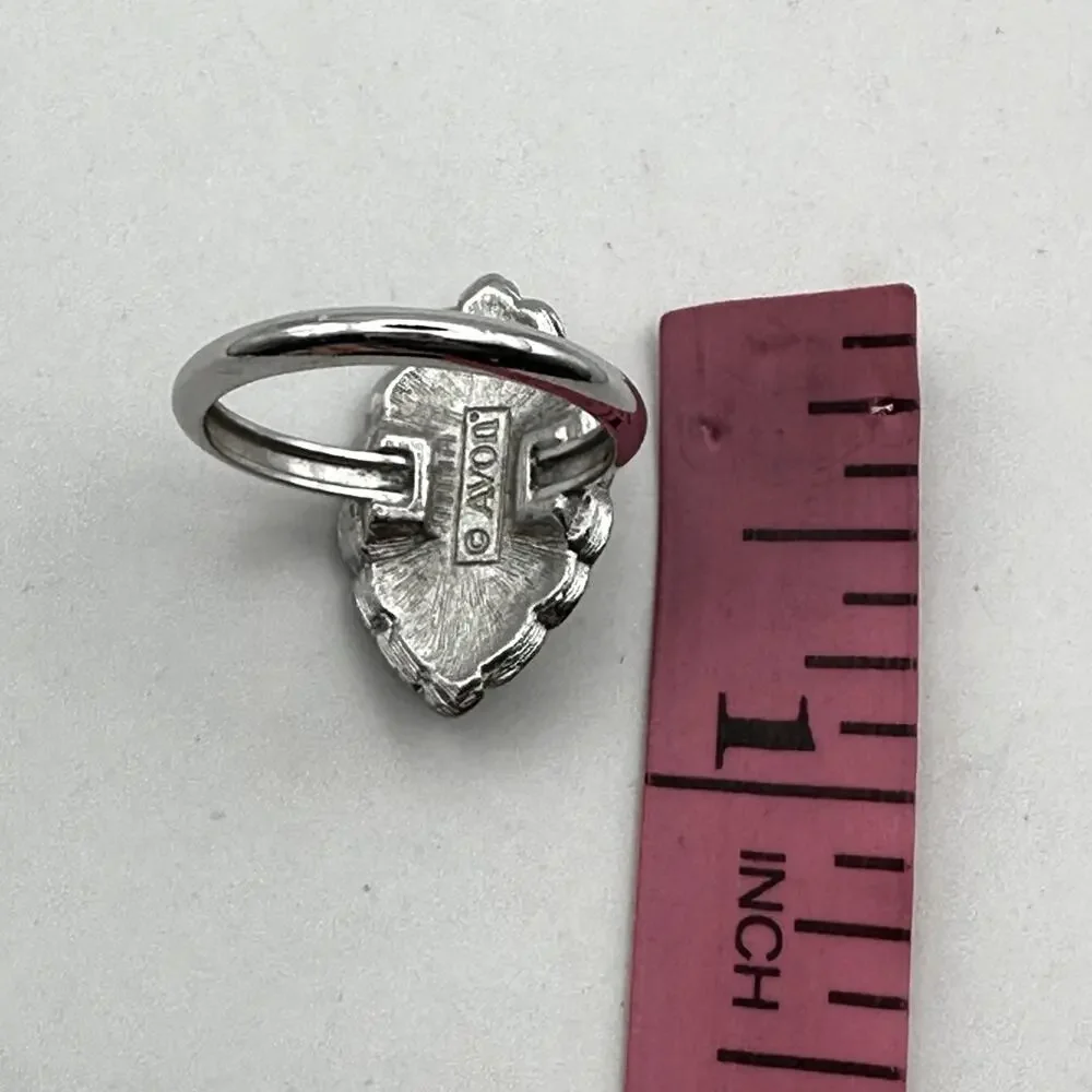 Avon Vintage Hematite Marquise Stone Celtic Twist Ring Silvertone faceted Sz 7.5